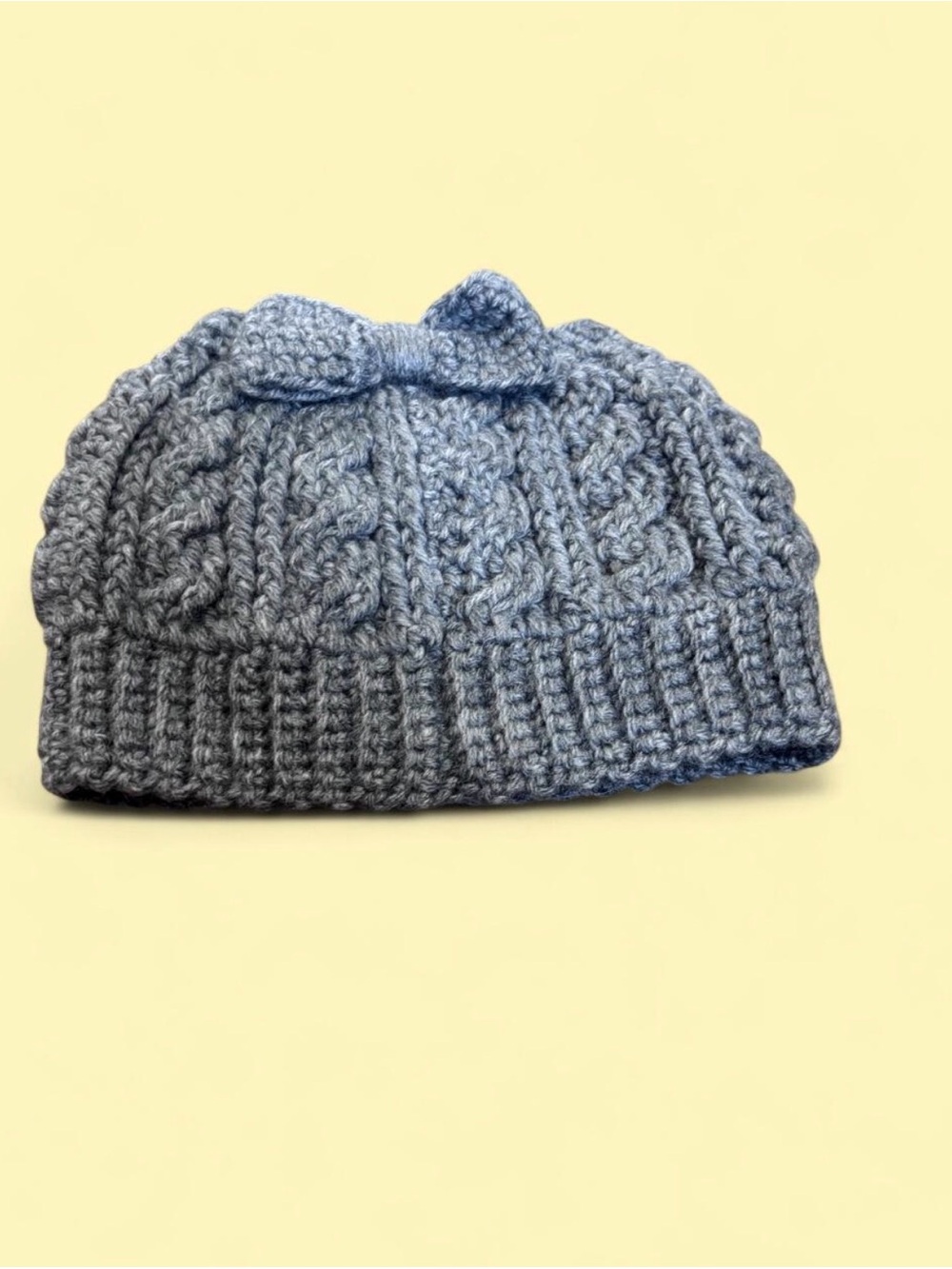 Cozy Cable Knit Kids Beanie Hat - Light Gray with Bow